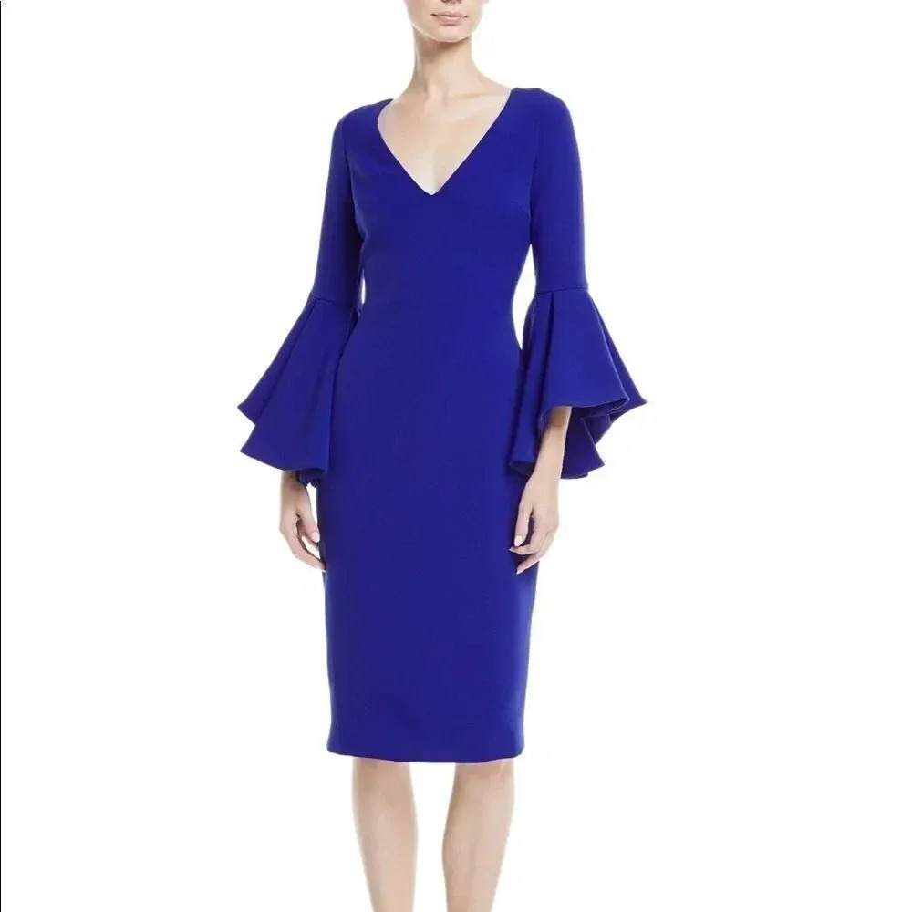 Badgley Mischka Women’s Flair Sleeve Sheath Dress Blue Size 4